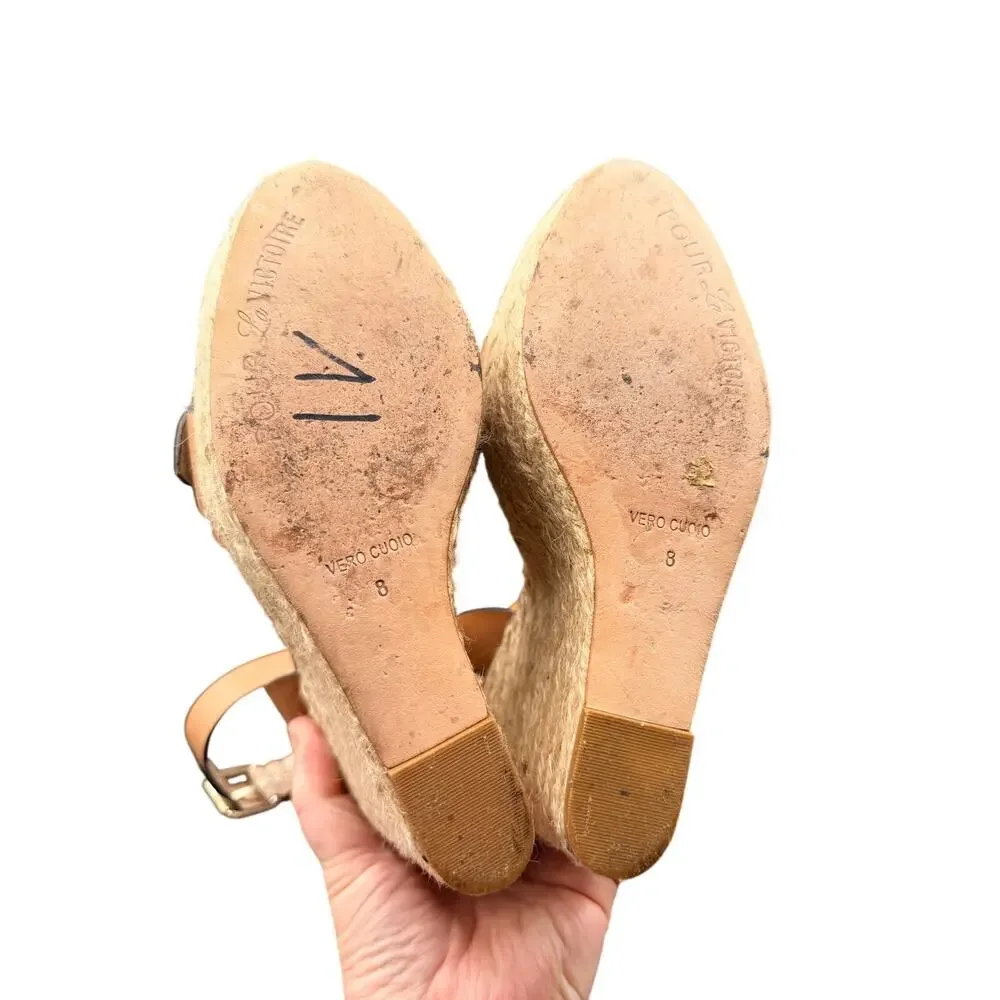 Pour La Victoire Espadrille Wedge Sandals Brown Leather Size 8